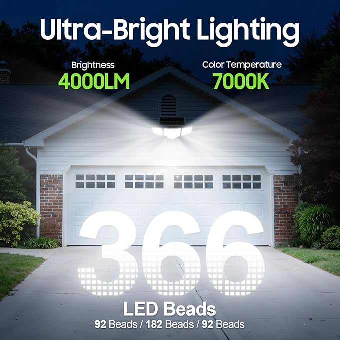 2026 Motion Sensor Solar Lights Outdoor, 4000LM Solar Flood Lights with Dual PIR & Curved 300° Wide Beam, Larger 3500mAh Adjustable Solar Security Spot Lights Waterproof for Yard-3Pack Black
