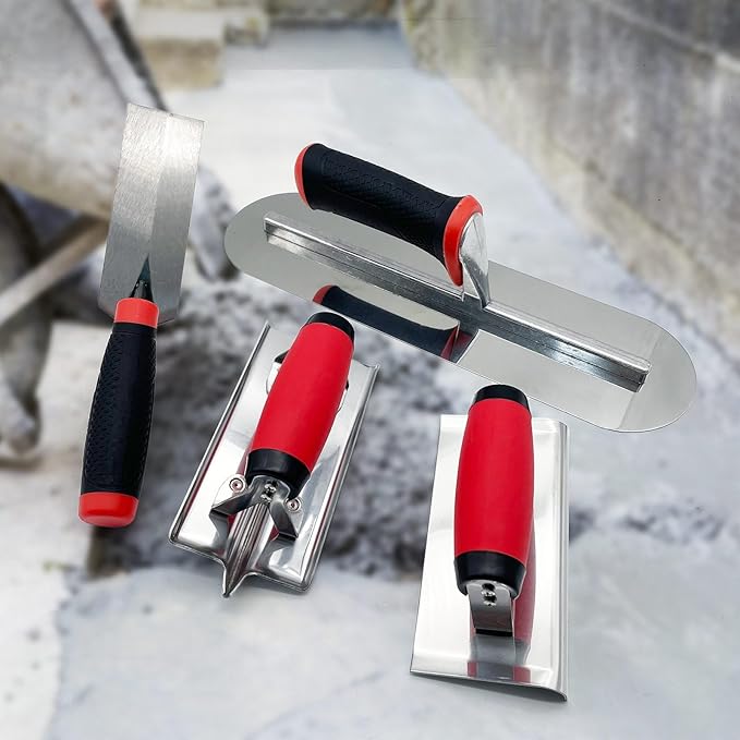Concrete Tools 4pcs Set, Stainless Steel Pool Trowel and Margin Trowel Plus Concrete Edger and Groover Masonry Hand Tool