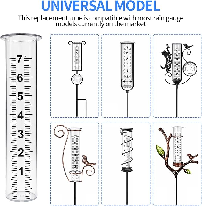 7'' Plastic Rain Gauge Replacement Tube, Durable Thick Plastic Rain Gauge Tube with Cleaning Brush,Cold Resistance Crack Resistance for Garden Yard Lawn Outdoor Use