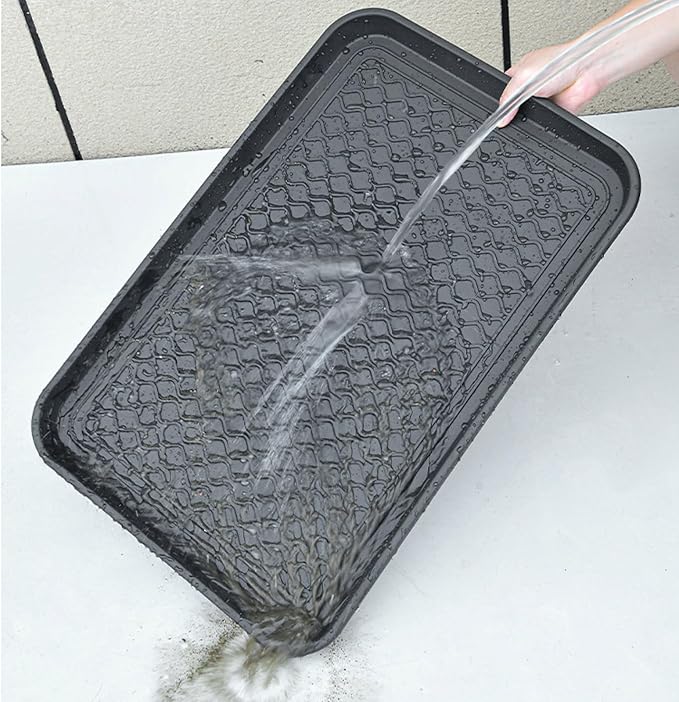 Boot Tray for Entryway,Hard Plastic Boot Mat,Shoe Tray,Shoe Mat for Indoor and Outdoor Use (Black dot (Hard Plastic) 2Pcs, 29.5X14.9 inch)