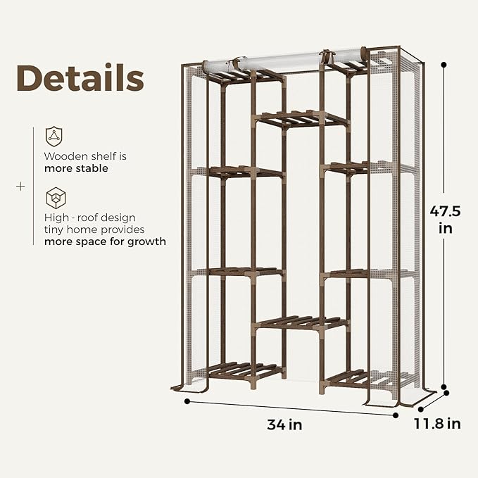Bamworld Greenhouse Indoor Outdoor Tall Green House for Multiple Plants 10 Tiers 11 Pot Large Plants Holder Rack Wood Warm Houses for Room Corner Balcony Garden Patio