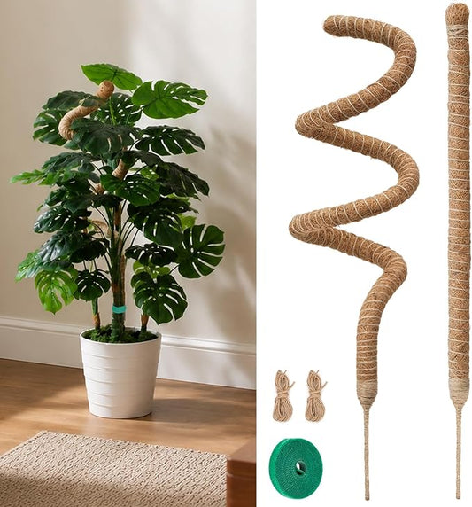2 Pack Monstera Plant Support 50 Inch Moss Pole Bendable Monstera Support Tall Handmade Moss Poles for Climbing Plants DIY Aluminum Plant Support Stakes Indoor Grow Upwards Coco Coir Plant Stick Kit