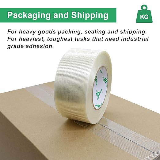 BOMEI PACK 4Rolls Reinforced Packing Tape, Heavy Duty Filament Fiber Strapping Tape 2inch, 5.5Mil x 60Yds, Total 240Yds