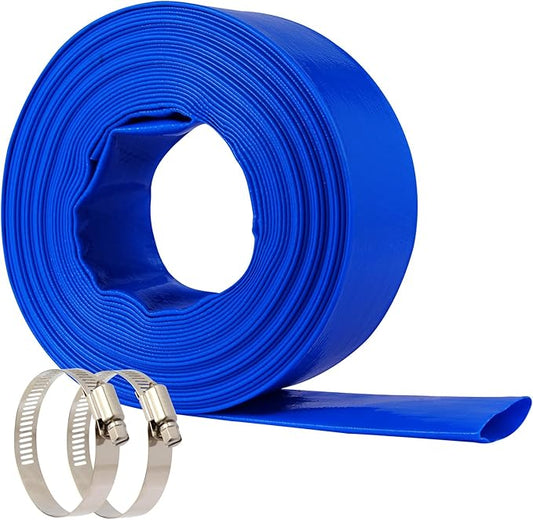 2-Inch 50FT Pool Backwash Hose – Fits Pump Outlets with Outside Diameter 1.6" to 2", Heavy-Duty, Includes 2 Stainless Steel Clamps, for Above-Ground Pools, Sump Pump Discharge