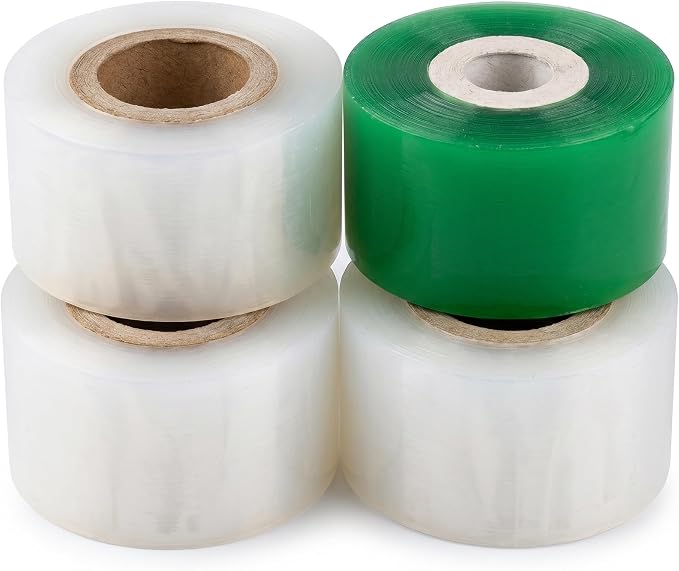 Grafting Tape 4 Rolls, 1.18 Inches Width PE White & PVC Green Stretchable Film for Fruit Trees, Plants Repair and Budding(4)