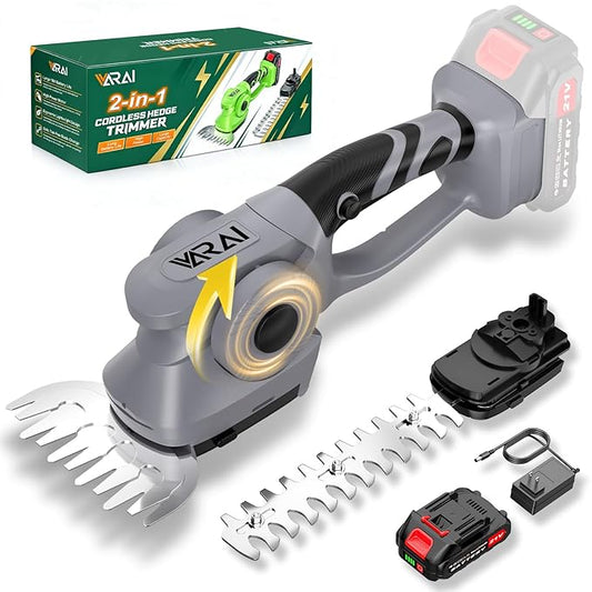 2-in-1 600W Cordless Hedge Trimmer, 21V Battery Operated Trimmer for Bush & Grass, Lightweight Garden Trimmer for Home Use