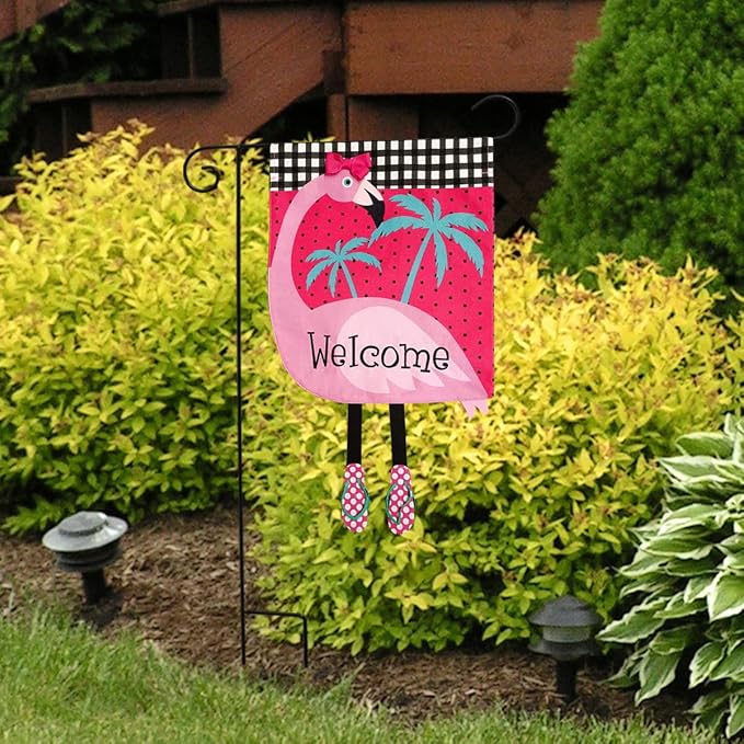 Fancy Flamingo Summer Burlap Garden Flag Welcome 12.5" x 18" Briarwood Lane