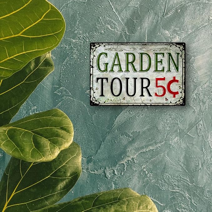 Vintage Garden Metal Tin Signs Outdoor Decor Welcome Sign Funny Garden Tours 5 Cents Sign Personalized Gardening Sign Yard Decorations Hanging Wall Decorative 8×12 Inch