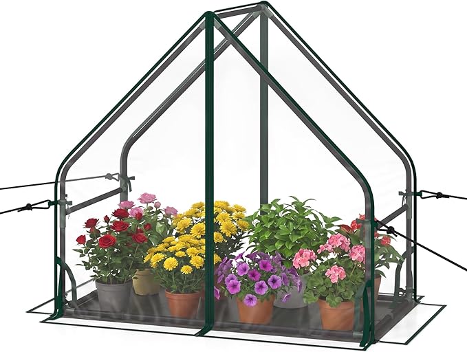 Giantex Mini Greenhouse, Outdoor Portable Green House with Sturdy Metal Frame, Ground Stakes & Wind Ropes, Clear Tent Small Greenhouse for Indoor Outdoor Plants (36"x20"x34")