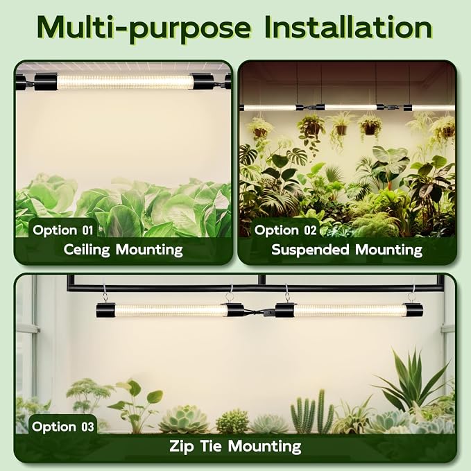 Hlite 16inch 2 Pack LED Grow Lights - Linkable Grow Lights for Indoor Plants, Full Spectrum Plant Lights Plug and Hanging with On/Off Switch Hanging Grow Light from Seedling to Flowering, Yellow