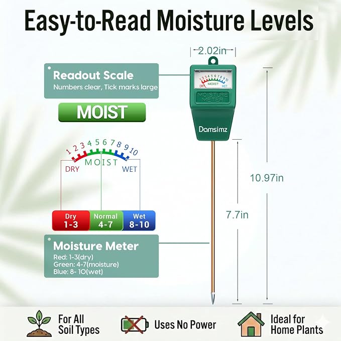 2 Packs Soil Moisture Meter for House Plants, Plant Water Meter, Plant Moisture Meter Soil Tester, Hydrometer for Plants Care, Gardening, Indoor and Outdoor Plants, No Battery Needed | Instant moisture readings help prevent over & under watering. No ba...