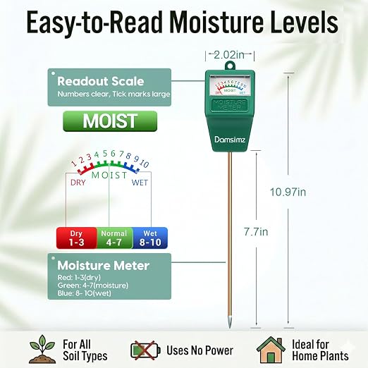 Soil Moisture Meter, Plant Moisture Meter, Plant Water Meter Hydrometer for Plants Care, Gardening, Farming, Indoor and Outdoor Plants, No Battery Needed