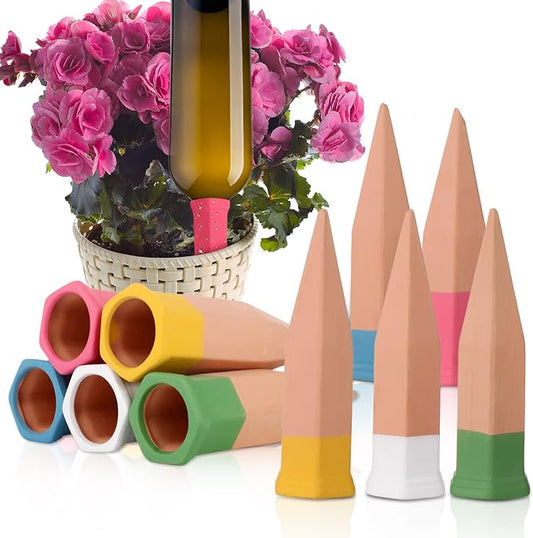 Jovitec 10 Pieces Terracotta Plant Watering Stakes Self Watering Spikes Automatic Plant Waterers Devices for Indoor Outdoor Home and Office Plants (Multi Color)