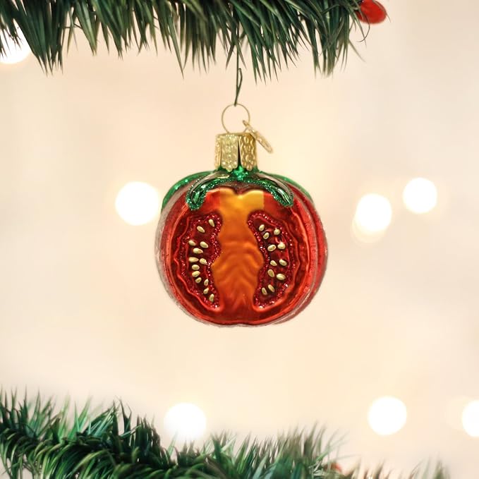 Old World Christmas Garden Tomato Glass Blown Ornament for Christmas Tree, Handcrafted Holiday Decoration, Garden Collection