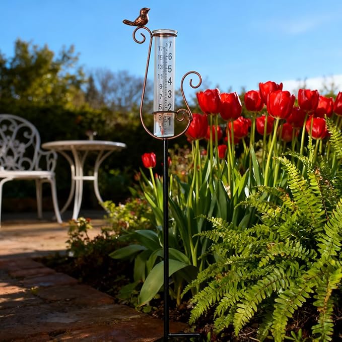 Rain Gauge Outdoor with 7 Inch Glass Tube, Rain Gauges Large Clear Numbers Measure Gauge for Yard, Garden, Lawn(Cardinal)