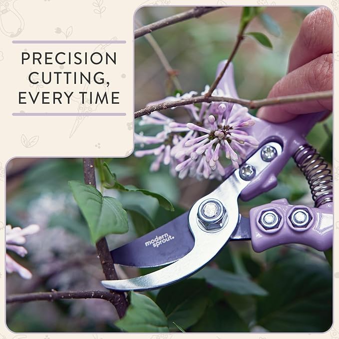 Modern Sprout Hand Pruners - Lightweight Pruning Shears W/Easy Lock- Gardening Scissors -Bypass Sharp Carbon Steel Blade- Rust Resistant- Garden Tools- Reusable Holster- Gift for Father's Day-Lavender