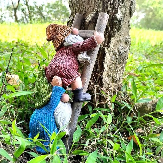 Climbing Ladder Gnomes Tree Faces Decor for Yard Cute Gnome Garden Statue Art Resin Dwarf Sculpture Outdoor Decoration Ornaments