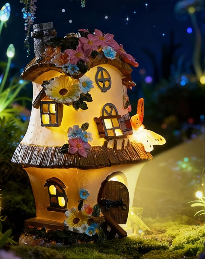 Fairy Garden Houses, Fairy Houses,Fairy Houses for Outside,Fairy Garden Houses Outdoor,Solar Fairy Garden,gnome House,Fairy Garden,Fairy Garden Accessories, for Women Gift/Teenage Gift