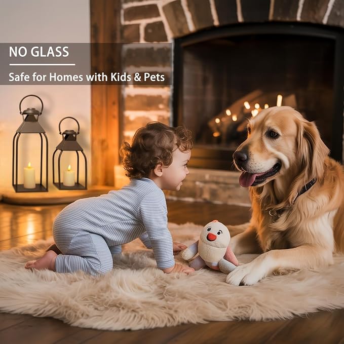Decorative Metal Lanterns Indoor Outdoor, Candle Holder for Porch, Patio, Fireplace, Floor, Wedding, Christmas, Fall, Holiday, Farmhouse Table Centerpiece (Black, Set of 2 15.7" 12")