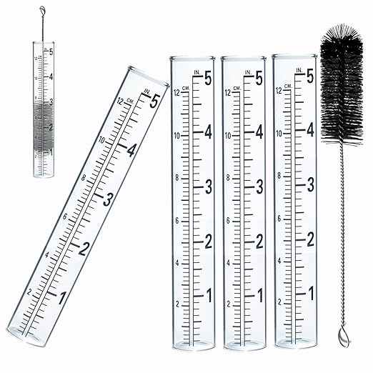 YZDTECH 4 PCS Rain Gauge Glass Replacement Tube, Glass Rain Gauges Replacement Tubes Best Rated for Yard Garden Outdoor Lawn, 5 inch with Tube Brush