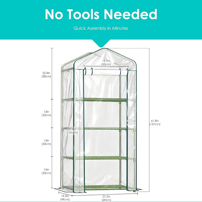 Twira 4-Tier Mini Greenhouse Outdoor, Portable Small Greenhouses for Winter, PE-coated Metal Frame & PVC Cover Green House for Outside Plants, Indoor Greenhouse Women Men Gardening Gifts 2.3x1.6x5.2ft