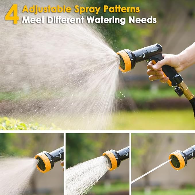 FANHAO 2-in-1 Rotating Garden Hose Nozzle with Sprinkler Function, High-impact ABS+PP Water Hose Sprayer with 4 Spray Patterns, Ergonomic Front Trigger for Lawn & Plant Watering, Car & Pet Washing
