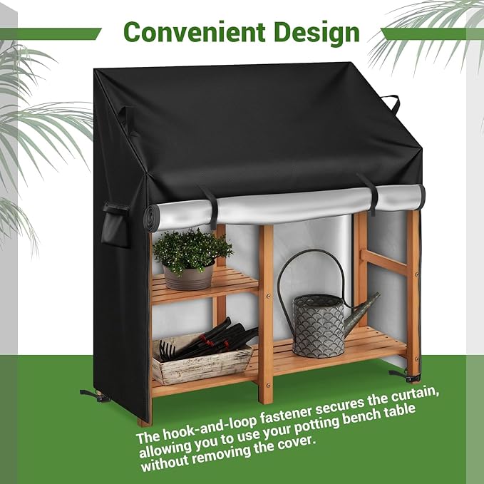 Potting Bench Cover, Potting Table for Outdoors Cover, 600D Canvas with Zipper,Waterproof Anti-UV All Weather Protection (47"L×19"W×34/48"H)