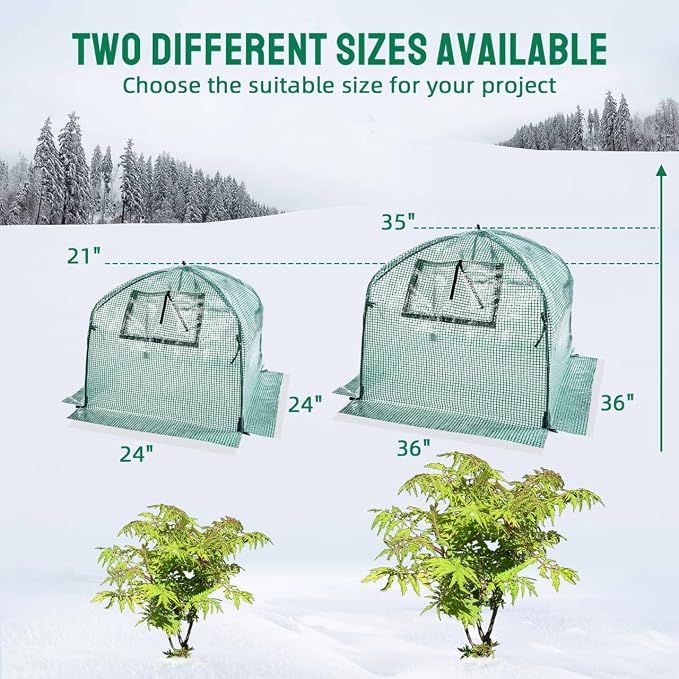 2 Packs Plant Cover Freeze Protection Blanket, 24''x24''x21'' Outdoor Garden Fabric Cover with Poles and Stakes for Winter Frost, Frost Covers for Small Trees, Shrubs, Green