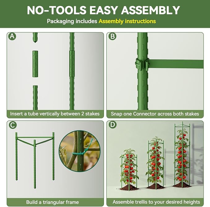 Halatool 6 Pack Tomato Cages for Garden Plant Support Stakes, 48 Inch Adjustable Tomato Trellis for Pots & Raised Garden Bed, Tomato Cage for Climbing Plants Eggplant Pepper Cucumber Bean Outdoor