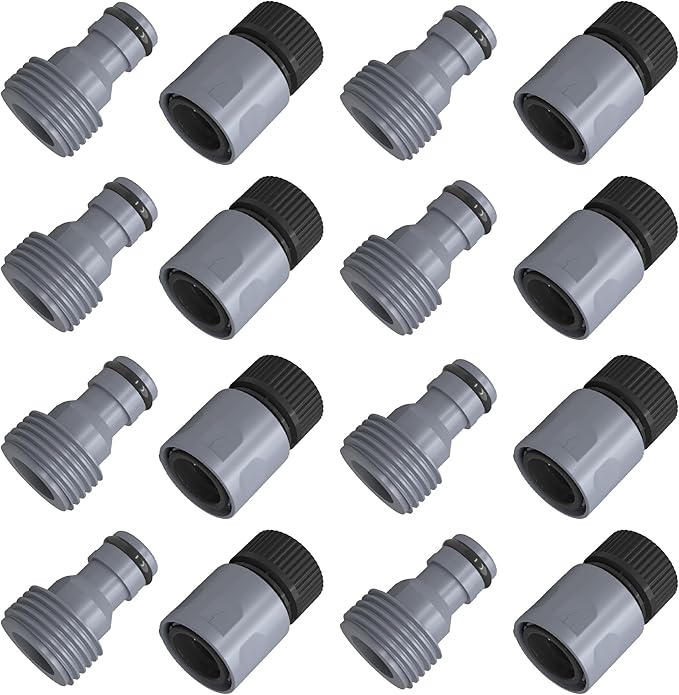 LIULO TOOL 8 Sets Garden Hose Quick Connector, 3/4 Inch Plastic Water Hose Fittings Male and Female Connectors Hose Adapters
