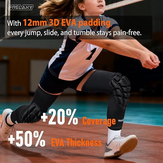 Frelaxy Wrestling Knee Pads, 3D Protective Compression Leg Sleeves, Padded Knee Sleeve for Wrestling, Basketball, Volleyball, Baseball, Knee Protective Gear for Youth, Women & Men (1 Pair)