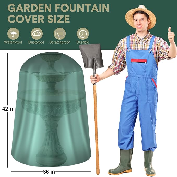 Tatuo Fountain Covers for Winter Waterproof 36"x42" 600d Outdoor Oxford Cloth Garden Fountain Statue Protective Cover with Drawstring for Outdoor Garden Statue(Green)