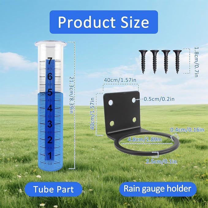 TBWHL Accurate Rain Gauge Outdoor,7" Rain Gauges Outdoors Best Rated with Stainless Steel Rack Holder, Thickened Plastic Large Precise rain Measure Guage for Yard Fence Garden Lawn Farm