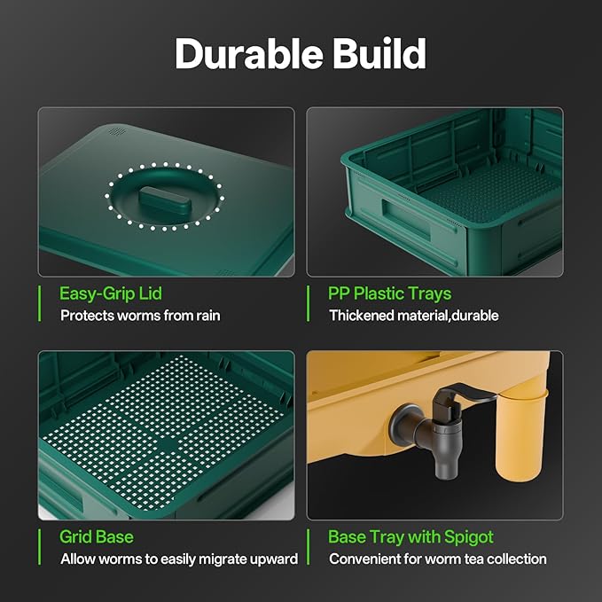 85L Worm Compost Bin, 5-Layer Worm Composter for Indoor & Outdoor, Starter Kits for Vermicomposting Starter, Garden Worm Composting Bin for Recycling Food Waste (Green)