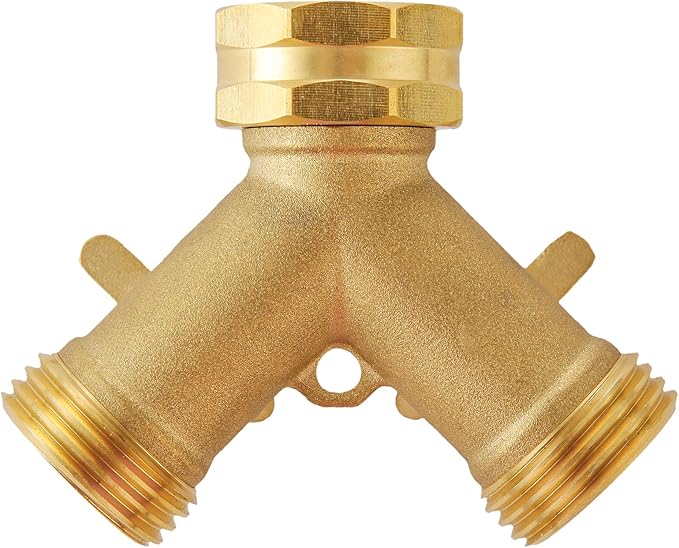 Garden Hose Splitter 2 Way Heavy Duty, Outdoor Faucet Splitter 2 Way, Solid Brass Spigot Splitter Hose Y Splitter with Shutoff Valve
