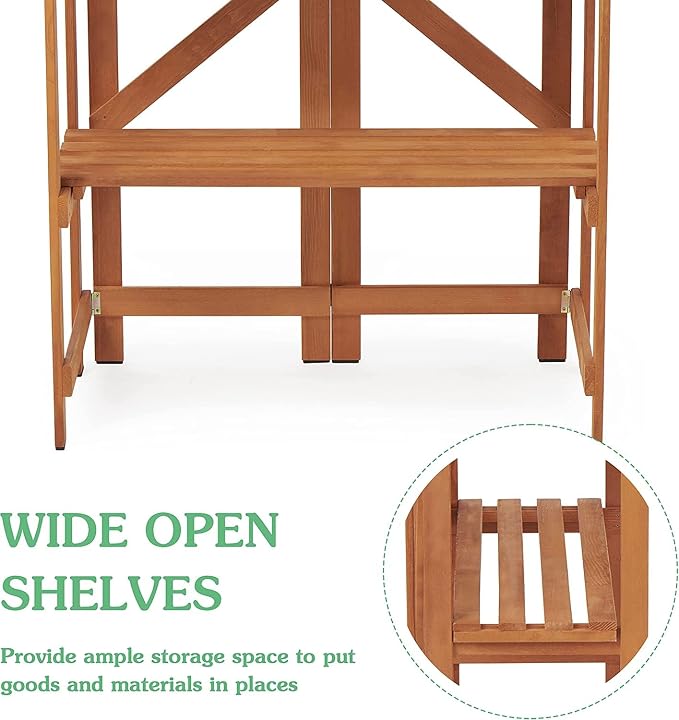 Folding Potting Bench Table, Outdoor Workstation with Galvanized Tabletop and Storage Shelf for Garden, Deck, Balcony, Easy Assembly