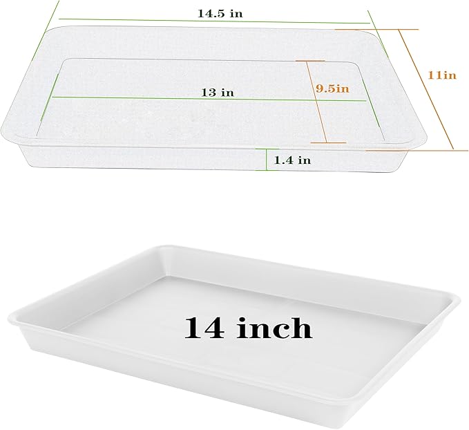 VUWEZ 2 Pack Plant Saucer, Nursery Trays, Heavy Sturdy Seed Starting Tray for Indoors No Holes, Starter Growing Tray (17.5"x10.6", Creamy White)