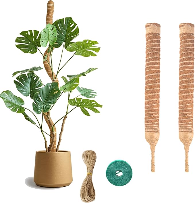 2 Pack Bendable Moss Pole 12 Inch, Monstera Plant Support Stake,Coco Coir Pole Sticks for Indoor Plants,Climbing Potted Plants，Pothos, Philodendron with Plants Ties