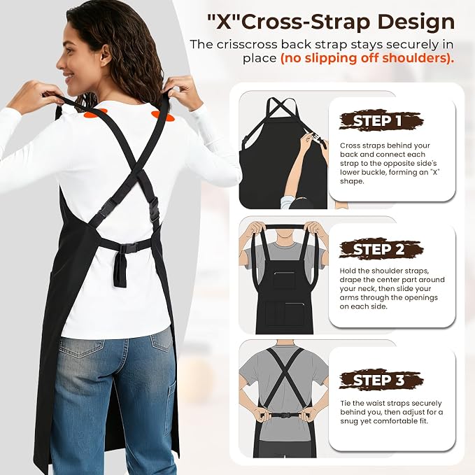 Noverlife Hair Stylist Apron with 4 Pockets, Hair Resistant 34 Inch Long Hairdresser Aprons w/Adjustable Strap for Salon