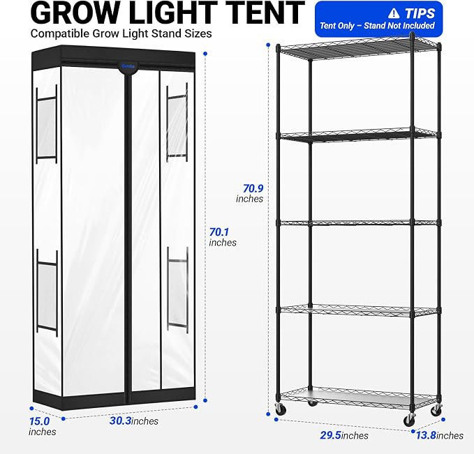 Barrina Plant Stand Tent, Clear, 30.3 x 15.0 x 70.1IN, T-Zipper, Double Sided Windows (2 on Each Side), with Bottom Tray, 1 Pack, Fits Barrina LP750 Indoor Greenhouse with Grow Light