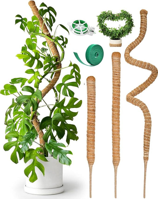 3 Pack Bendable Moss Pole 28" 48" 63" Monstera Plant Support Stakes for Climbing Indoor Plants -Tall Coir Plant Pole Sticks Support Stakes for Potted Plant, Pothos, Philodendron Houseplants