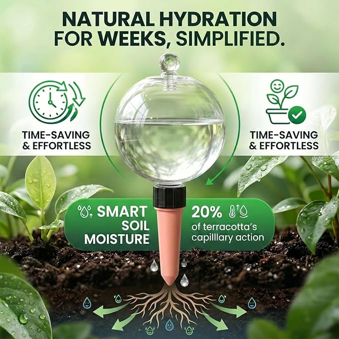 6 Pack 26 oz Extra Large Plant Self Watering Globes with Caps, Slow Release Watering Bulbs for Indoor/Outdoor Plants, Up to 3 Weeks Watering, Durable for Vacation, Gift for Plant Lovers