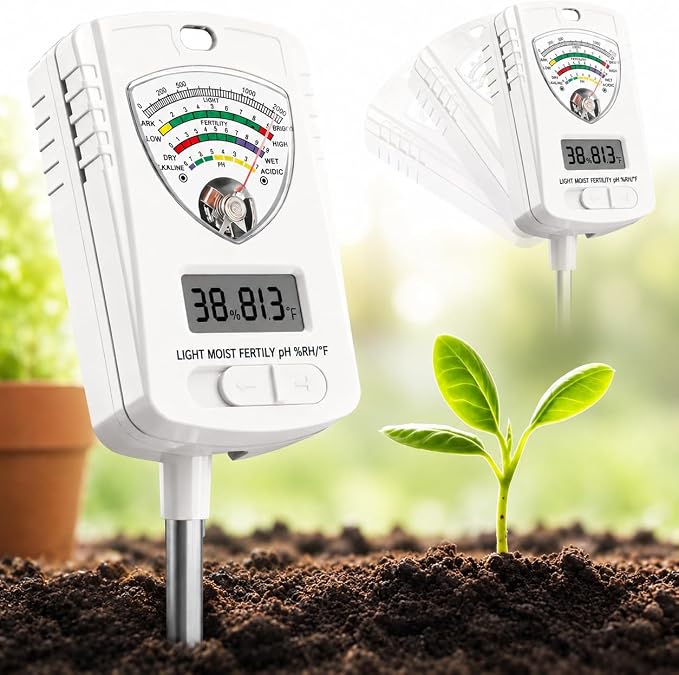 2026 Soil Tester, 7-in-1 Soil Test Kit for Moisture, pH, Fertility, Temperature, Humidity and Light, Digital Soil Meter for Garden, Lawn, Farm, Indoor and Outdoor