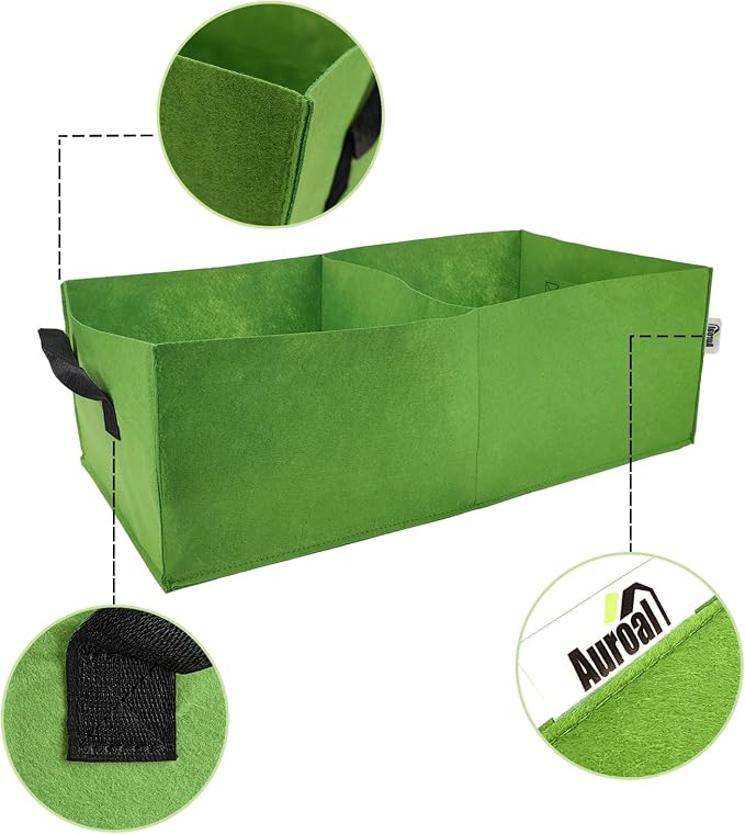 Plant Grow Bags, 5 Pack Fabric Raised Planting Bads, 2 Holes Rectangle Grow Bag, 10 Gallon Breathable Potato Tomato Planter Pots for Outdoor Vegetables Plant Flowers (Green)