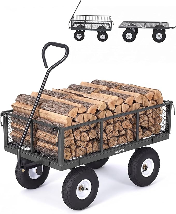 Garvee Versatile Outdoor Utility Cart - 800LBS Heavy-Duty, 10" All-Terrain Pneumatic Tires, Easy Maneuverable Lawn Cart with Removable Mesh Panels for Gardening & Landscaping, Grey