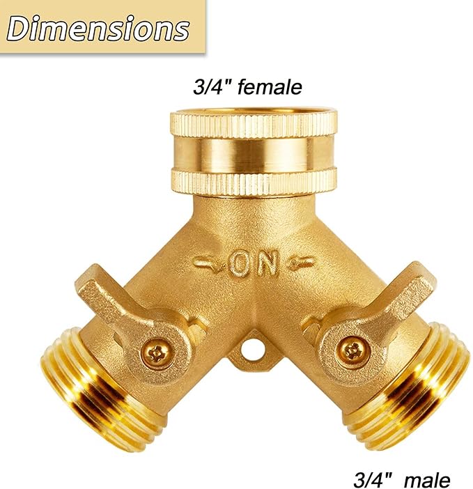 Triumpeek Brass Garden Hose Splitter, 3/4 Inch 2-Way Y Brass Hose Connector with O-ring Washers & Tape