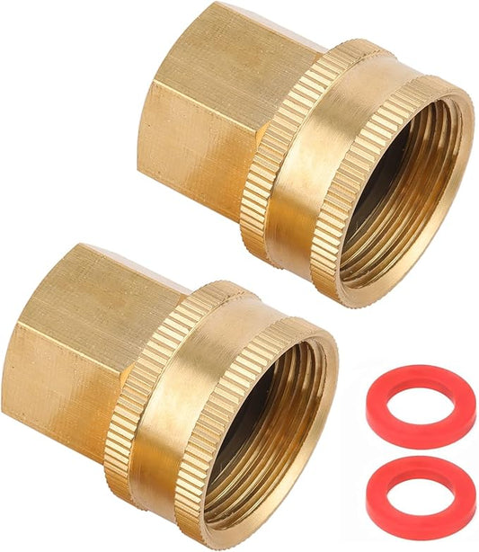 2 Pack Garden Hose Adapter,1/2" NPT to 3/4" GHT Connector with Dual Swivel, Brass Garden Hose Convert Adapter Fitting, Garden Hose Thread 3/4" Female to 1/2" Female Pipe Thread, with Extra 2 Washers