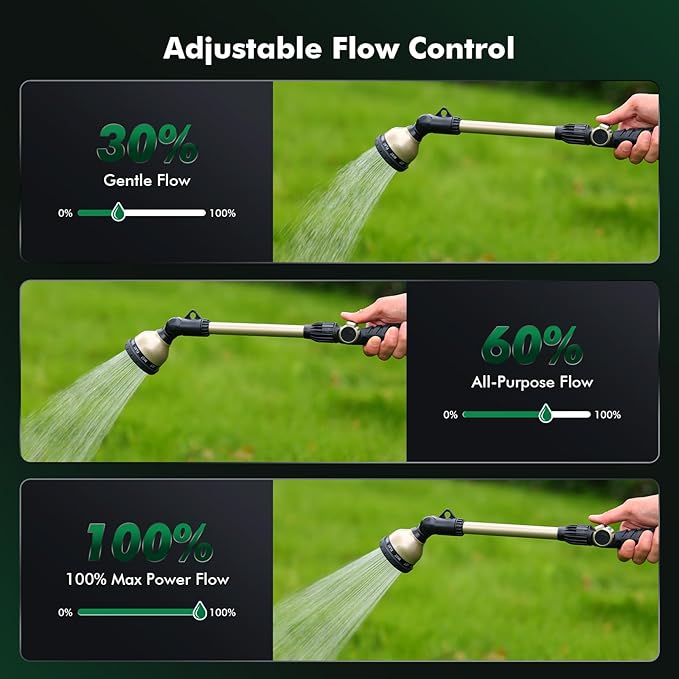 RESTMO Heavy Duty Watering Wand, Metal Garden Hose Wand with 180° Swivel Ratcheting Head, 18-Inch Hose Nozzle Sprayer with 10 Spray Patterns & Thumb Flow Control, Ideal for Hanging Baskets and Shrubs