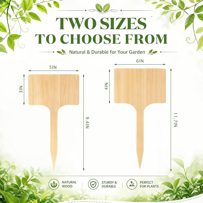 Hicarer 15 Pcs 11.74" x 6" Extra Large Bamboo Garden Markers, Natural Wood T-Type Large Tall Plant Labels for Herbs, Flowers & Vegetables – Easy to Read Full-Size Tags for Garden Outdoor