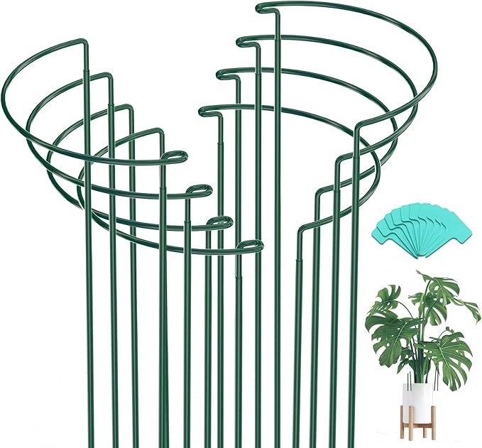 Breeze Touch 8 Pack Plant Support Stakes, 32 Inch Plant Stakes for Outdoor Plants, Peony Cage with 15 Pcs Green Lables, Peony Cages and Supports, Peonies Support Cages Flower Stakes for Plants